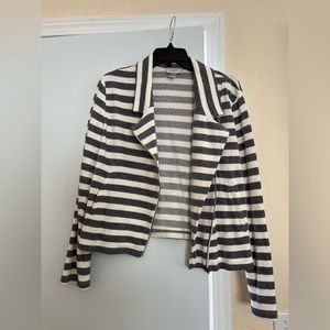 Ann Taylor Loft Blue/White Striped Cropped Jacket. Size M.